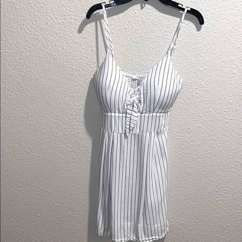 White Stripped Padded Mini Dress